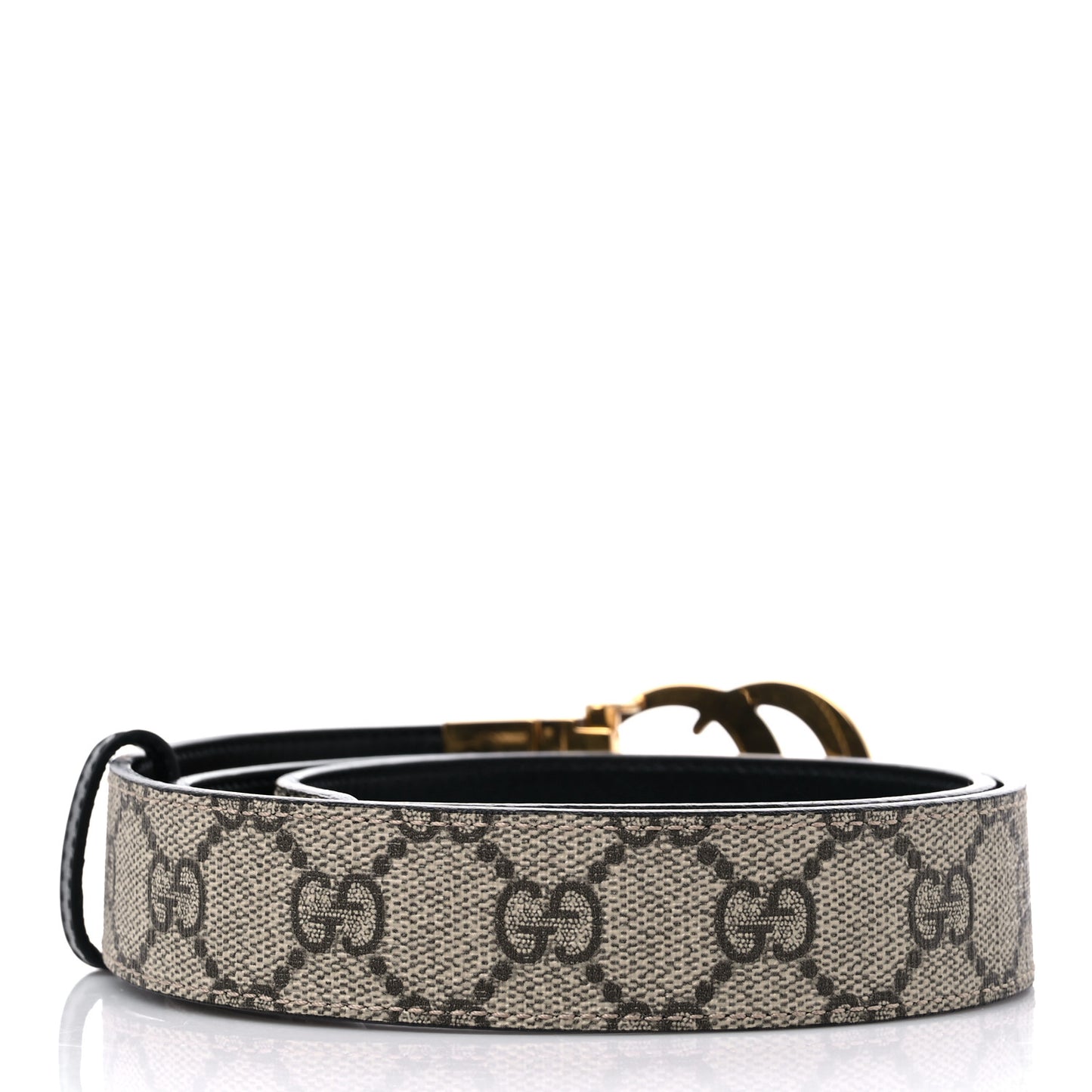 GG Supreme Monogram Plutone Calfskin Double G Reversible 30mm Belt 85 34 Beige Ebony Black