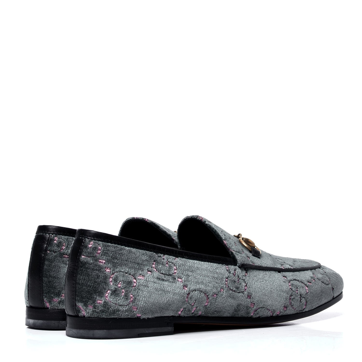 Gucci Velvet Malaga Kid GG Monogram Horsebit Womens Jordaan Loafers 35.5 Avio Dusty Pink Black 3 of 6