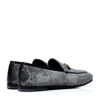 Gucci Velvet Malaga Kid GG Monogram Horsebit Womens Jordaan Loafers 35.5 Avio Dusty Pink Black 3 of 6