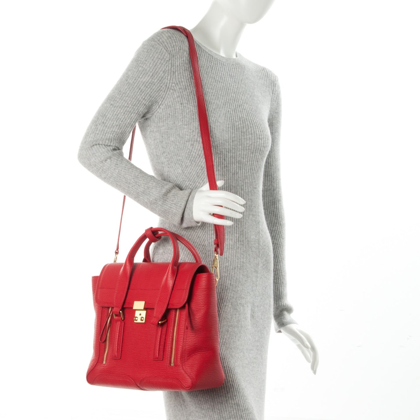 3.1 Textured Calfskin Medium Pashli Satchel Red