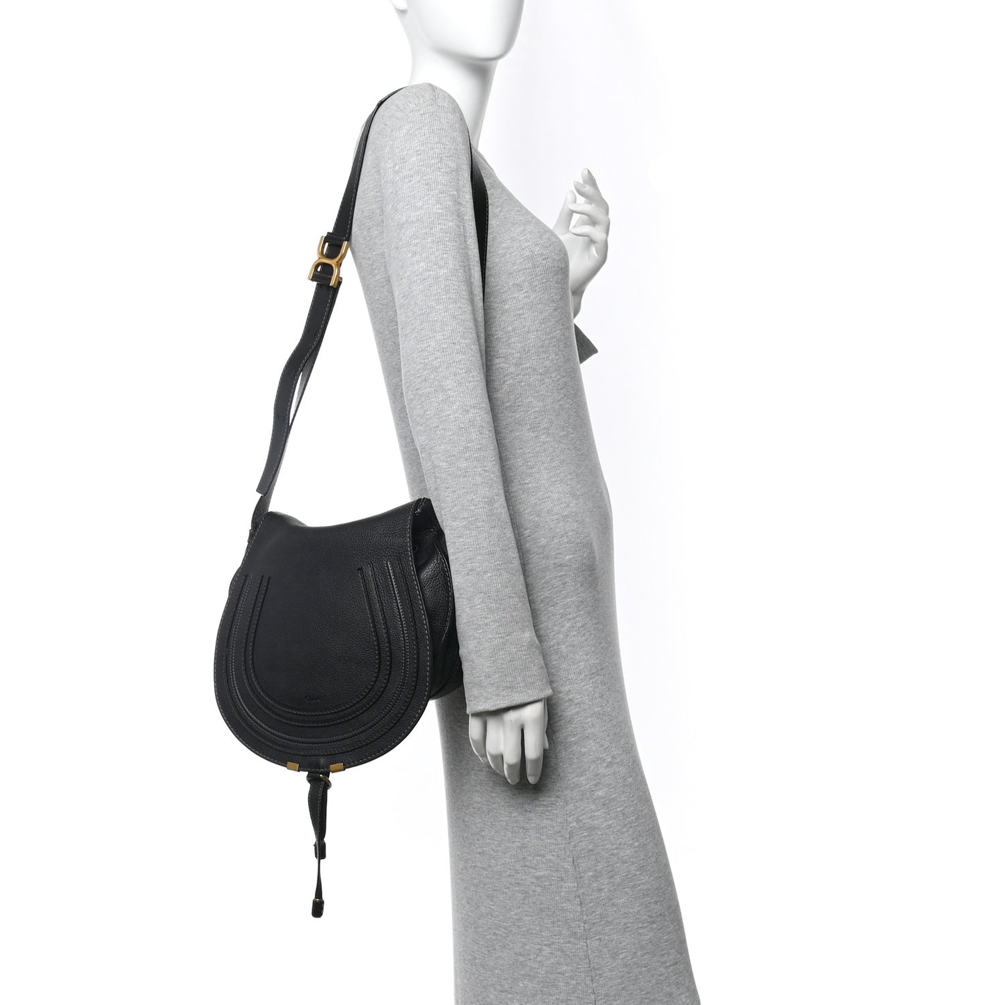 Calfskin Medium Marcie Round Crossbody Bag Black