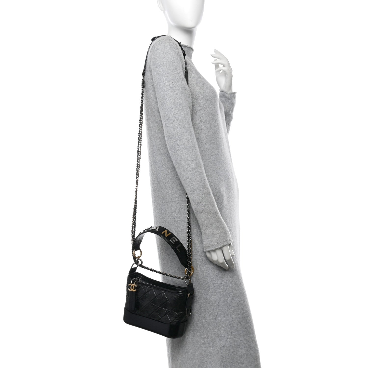Chanel Aged Calfskin Quilted Small Gabrielle Logo Hobo Black 2 of 10