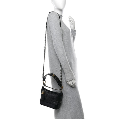 Chanel Aged Calfskin Quilted Small Gabrielle Logo Hobo Black 2 of 10