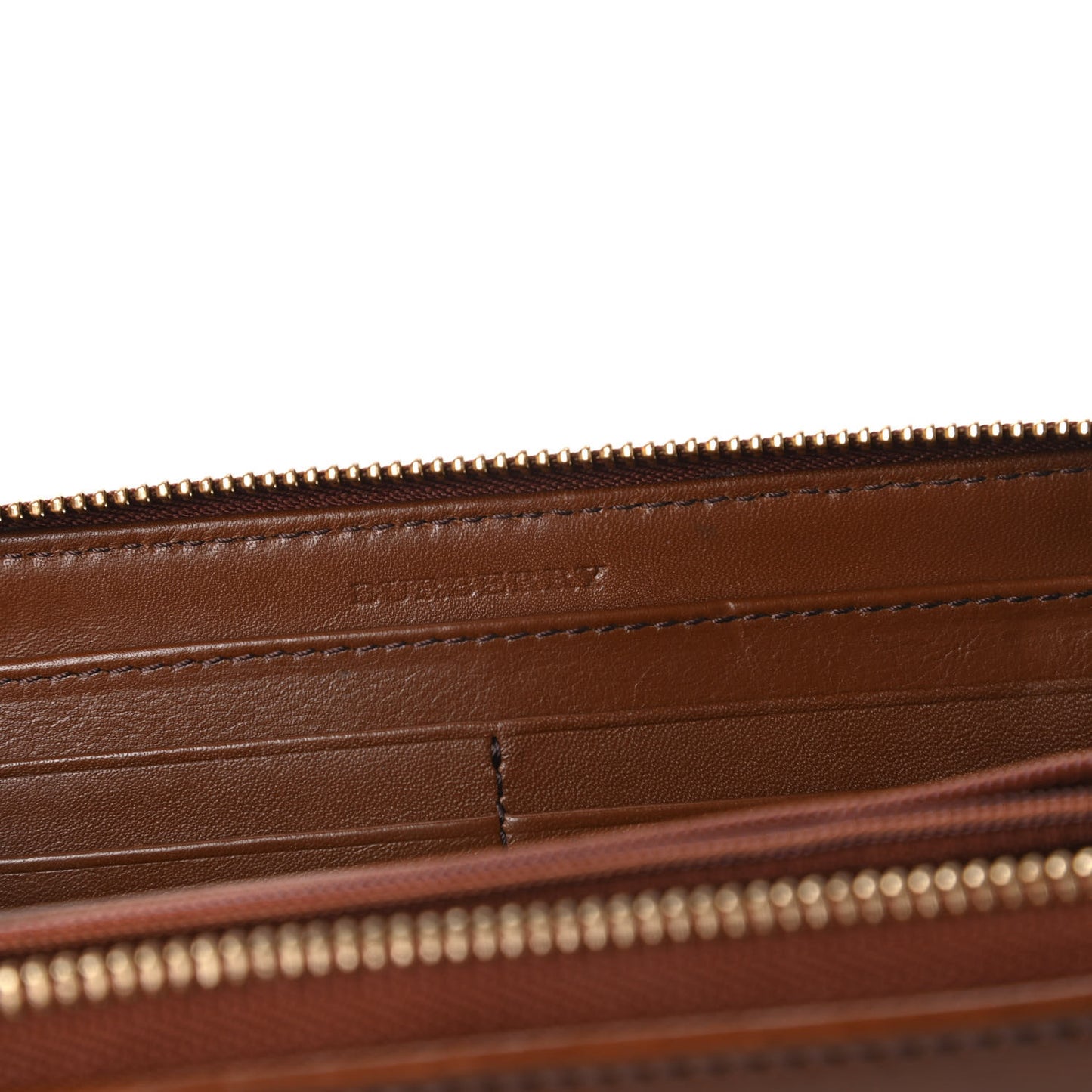 House Check Bridle Calfskin Ziggy Zip Around Wallet Dark Tan