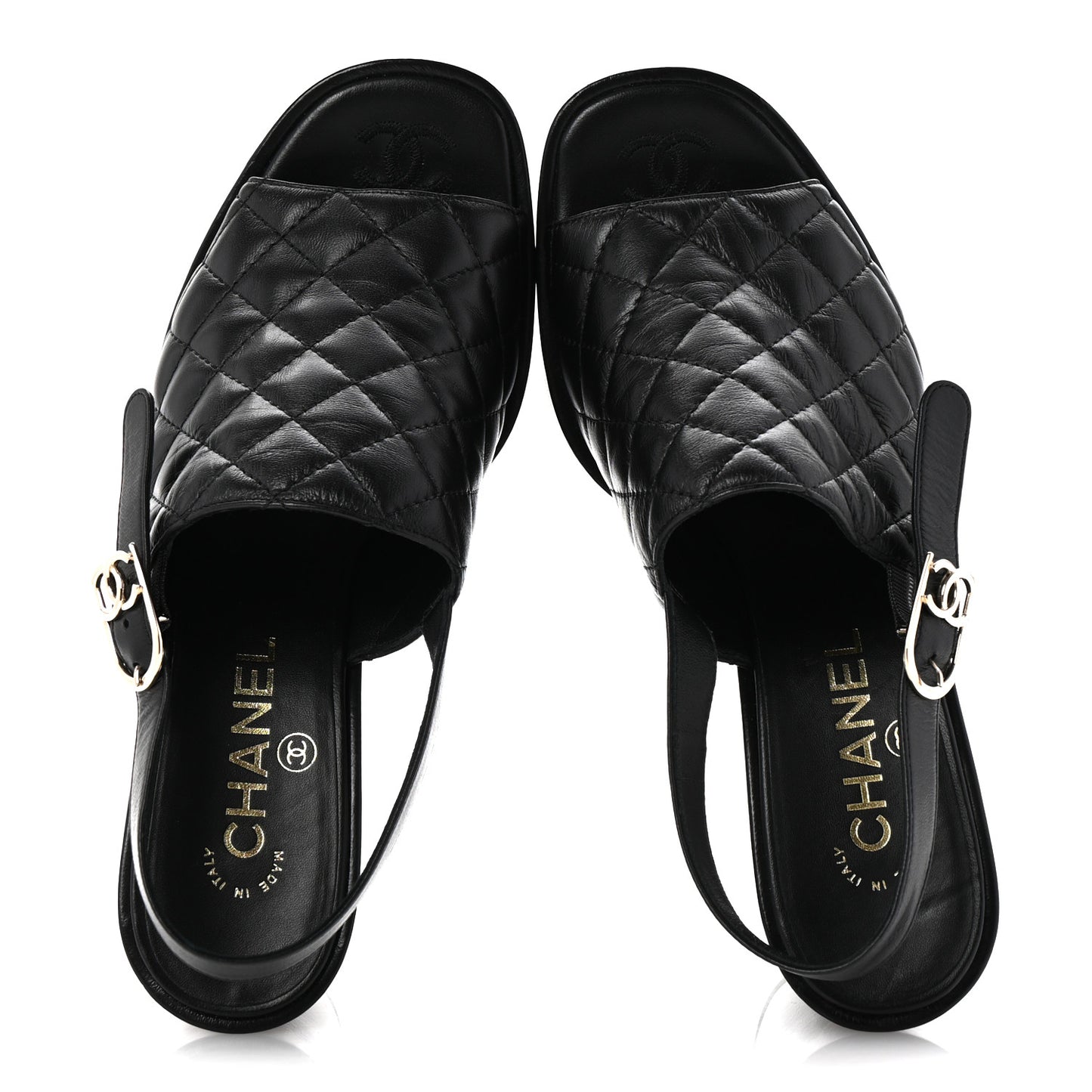 Lambskin Quilted Peep Toe Wedge Sandals 38 Black
