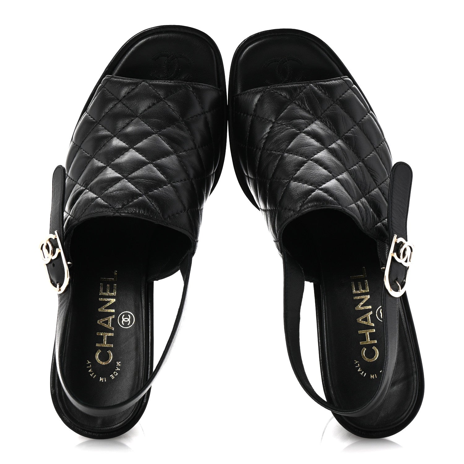 Chanel Lambskin Quilted Peep Toe Wedge Sandals 38 Black 2 of 10