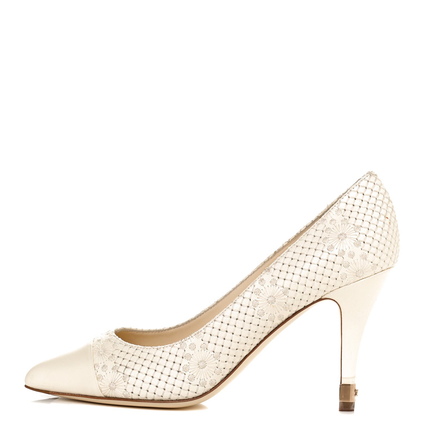 Chanel Lambskin Stitched Flower Cap Toe CC Pumps 39.5 White 1 of 10
