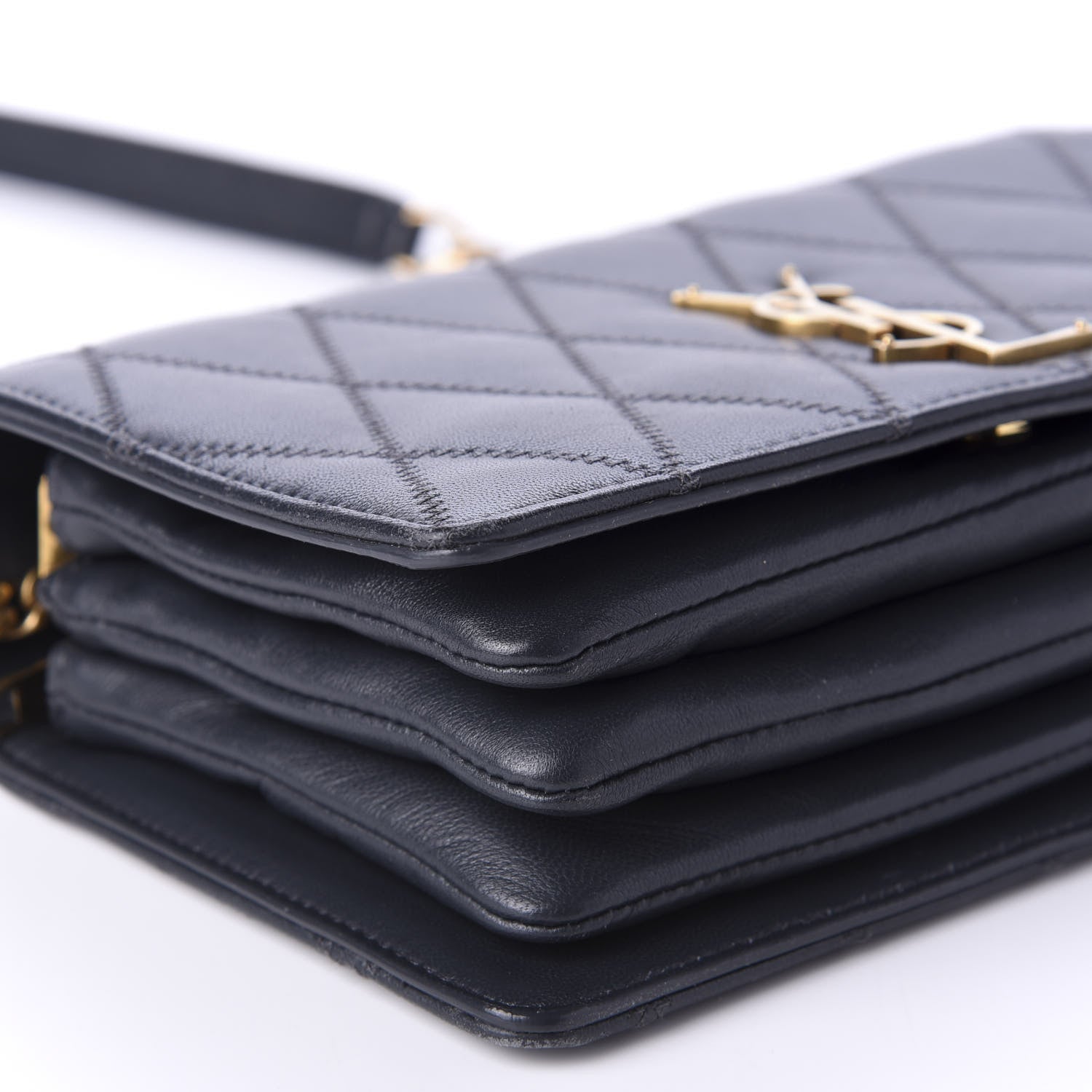 Saint Laurent Lambskin Diamond Quilted Monogram Angie Chain Bag Dark Smog 6 of 11