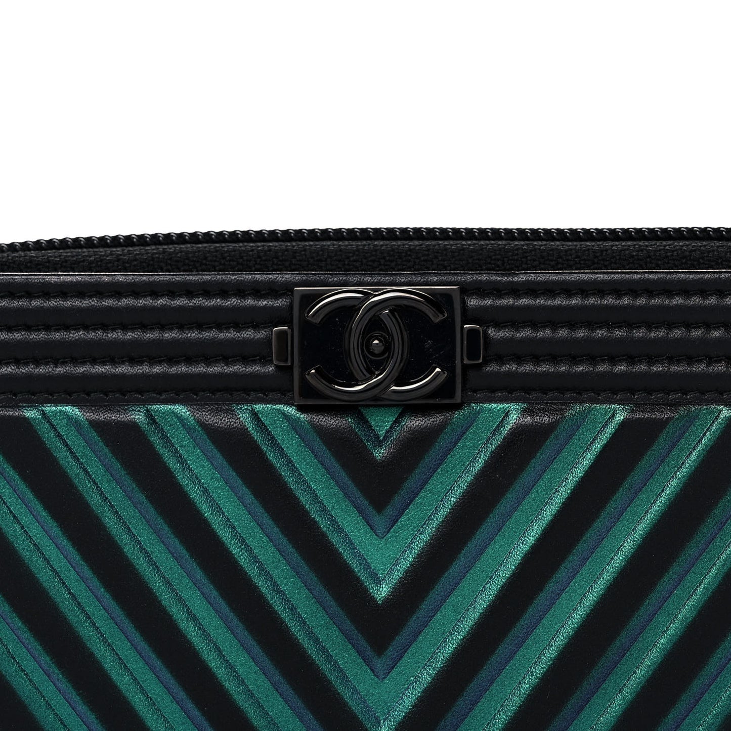 Calfskin Painted Chevron Embossed Small Boy Zip Wallet Black