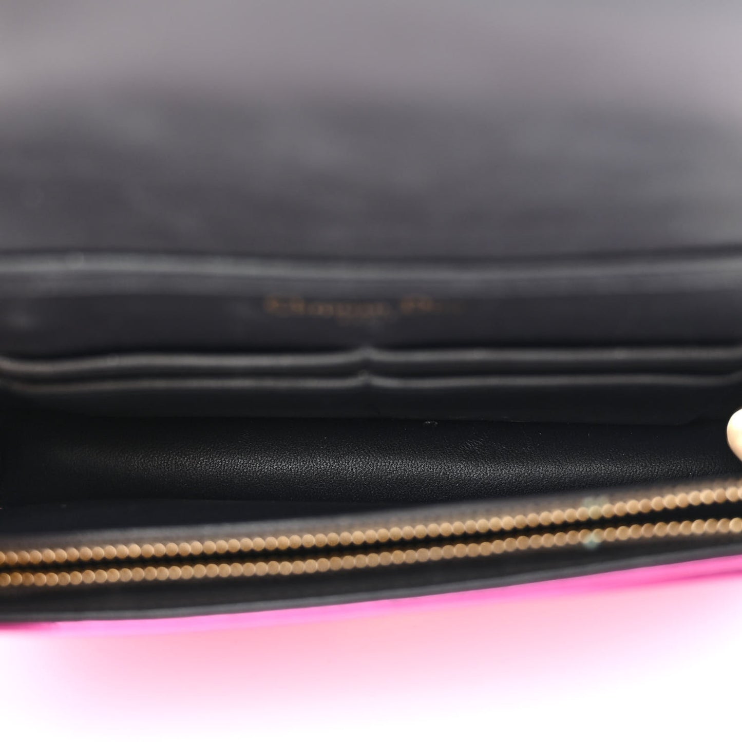 Metallic Patent Micro-Cannage Diorama Wallet on Chain Pouch Fuchsia