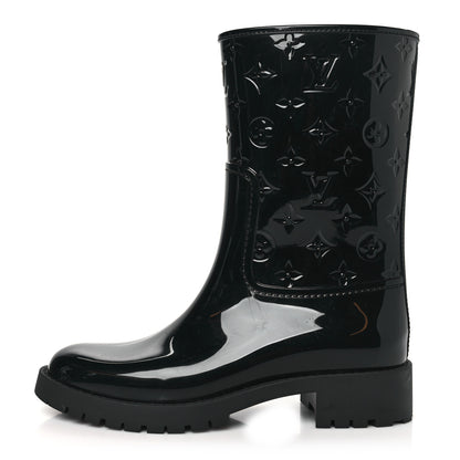 Louis Vuitton Rubber Embossed Monogram Drops Flat Half Boots 40 Black 1 of 7