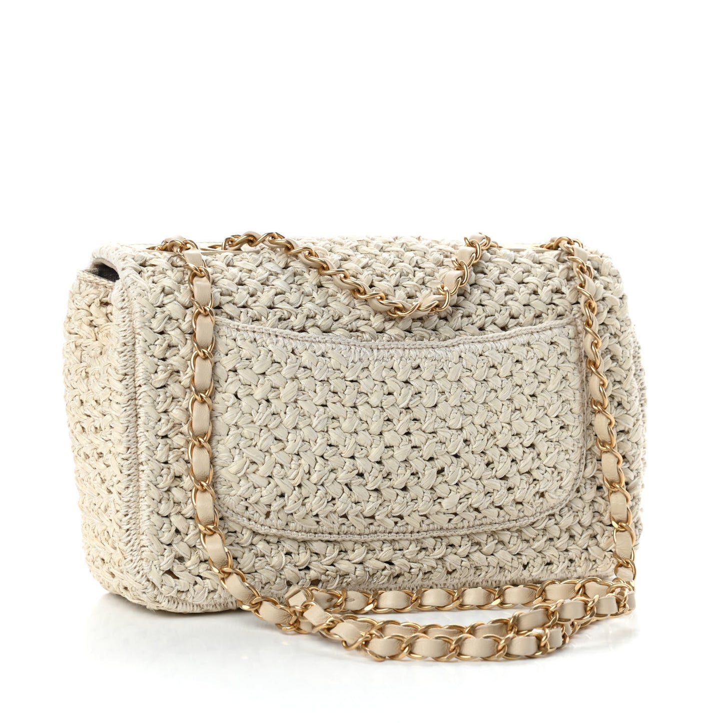 Raffia Crochet Paris Greece Medium Flap Bag Beige