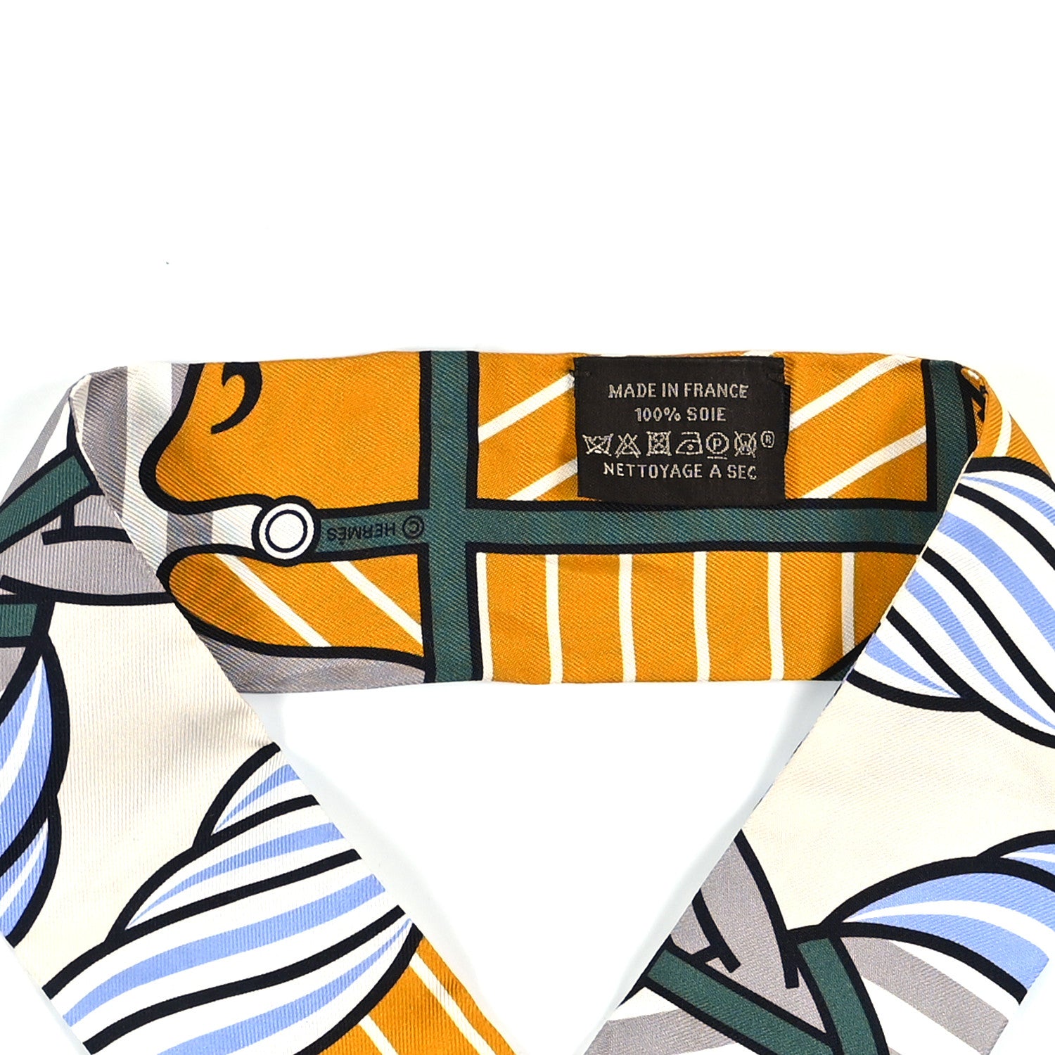 Hermes Silk Quadrige Bayadere Twilly Ocre Gris Vert 3 of 3