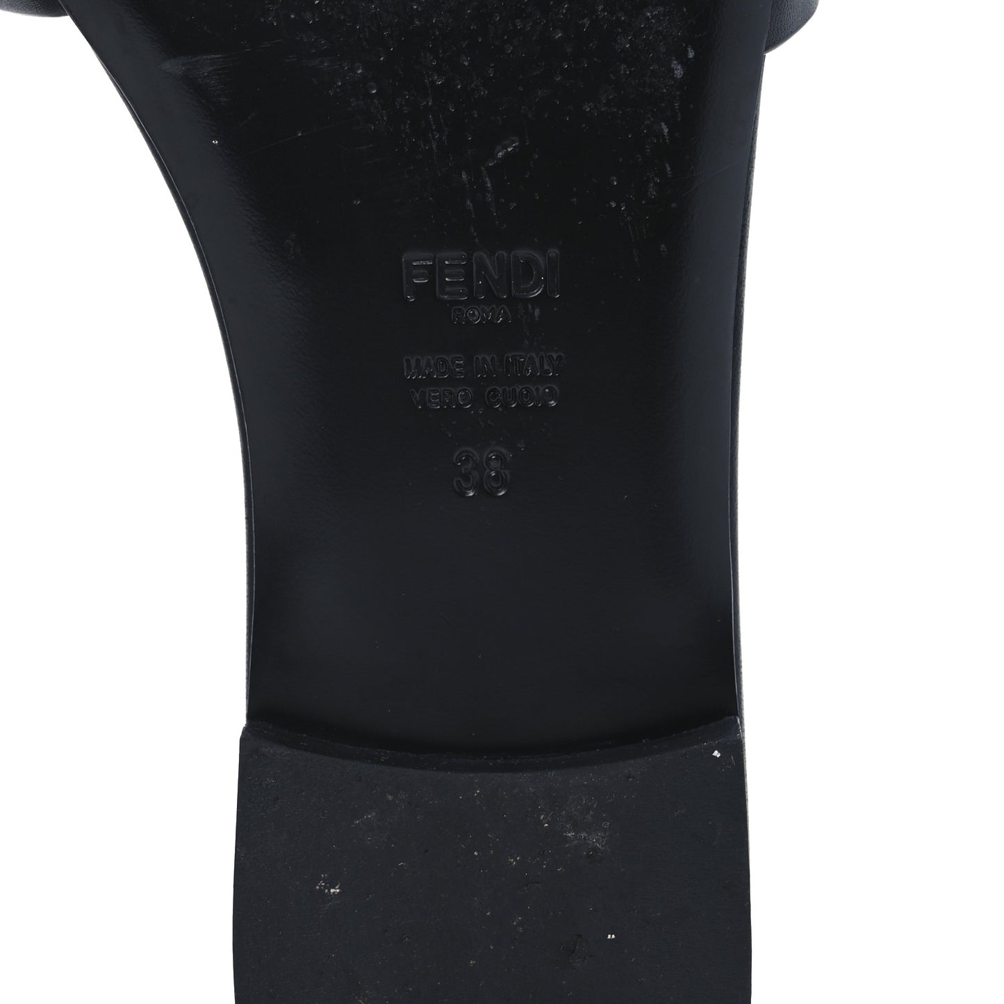 Calfskin FF Logo Plaque Slide Sandals 38 Black