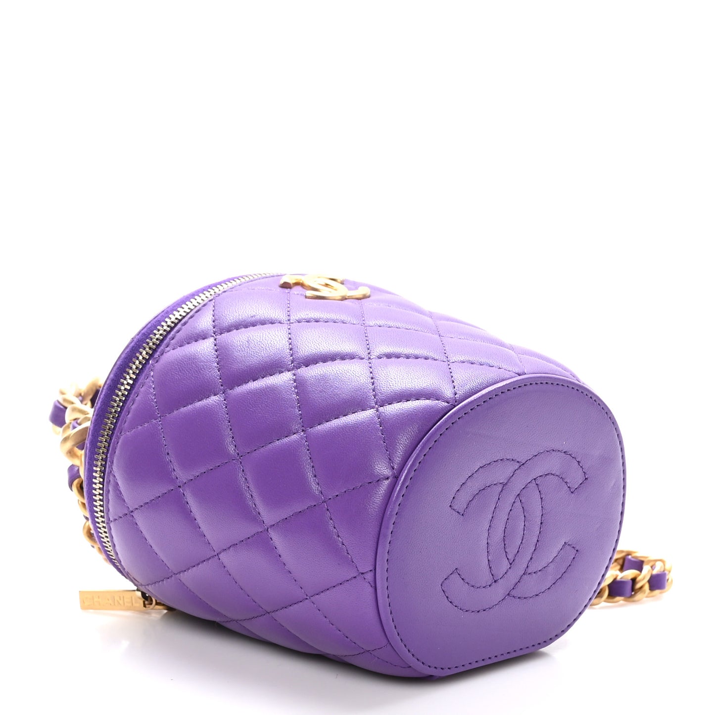 Lambskin Quilted Afternoon Tea Top Handle Vanity With Chain Purple