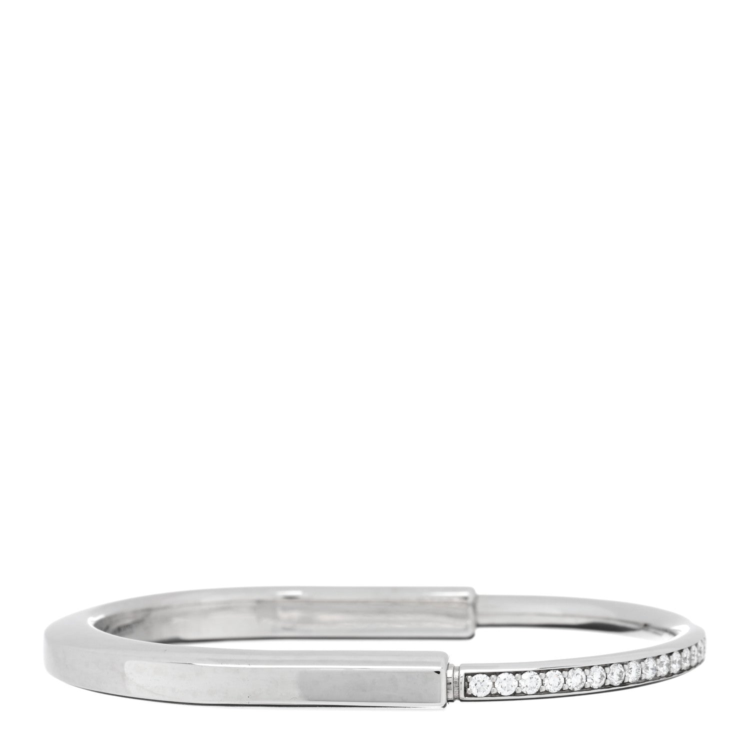 Tiffany 18K White Gold Diamond Tiffany Lock Half Pave Bangle Bracelet 2 of 4