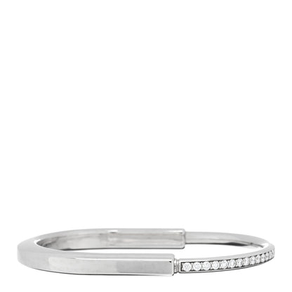 Tiffany 18K White Gold Diamond Tiffany Lock Half Pave Bangle Bracelet 2 of 4