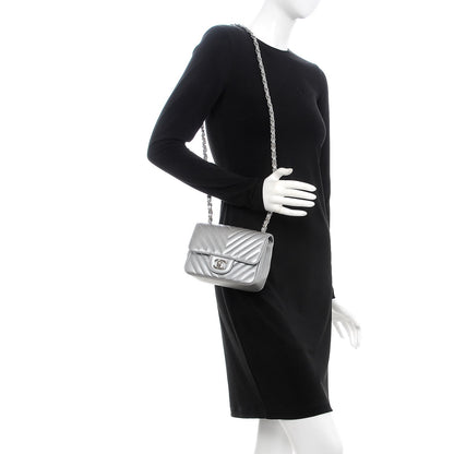 Chanel Metallic Caviar Chevron Quilted Mini Square Flap Silver 2 of 8