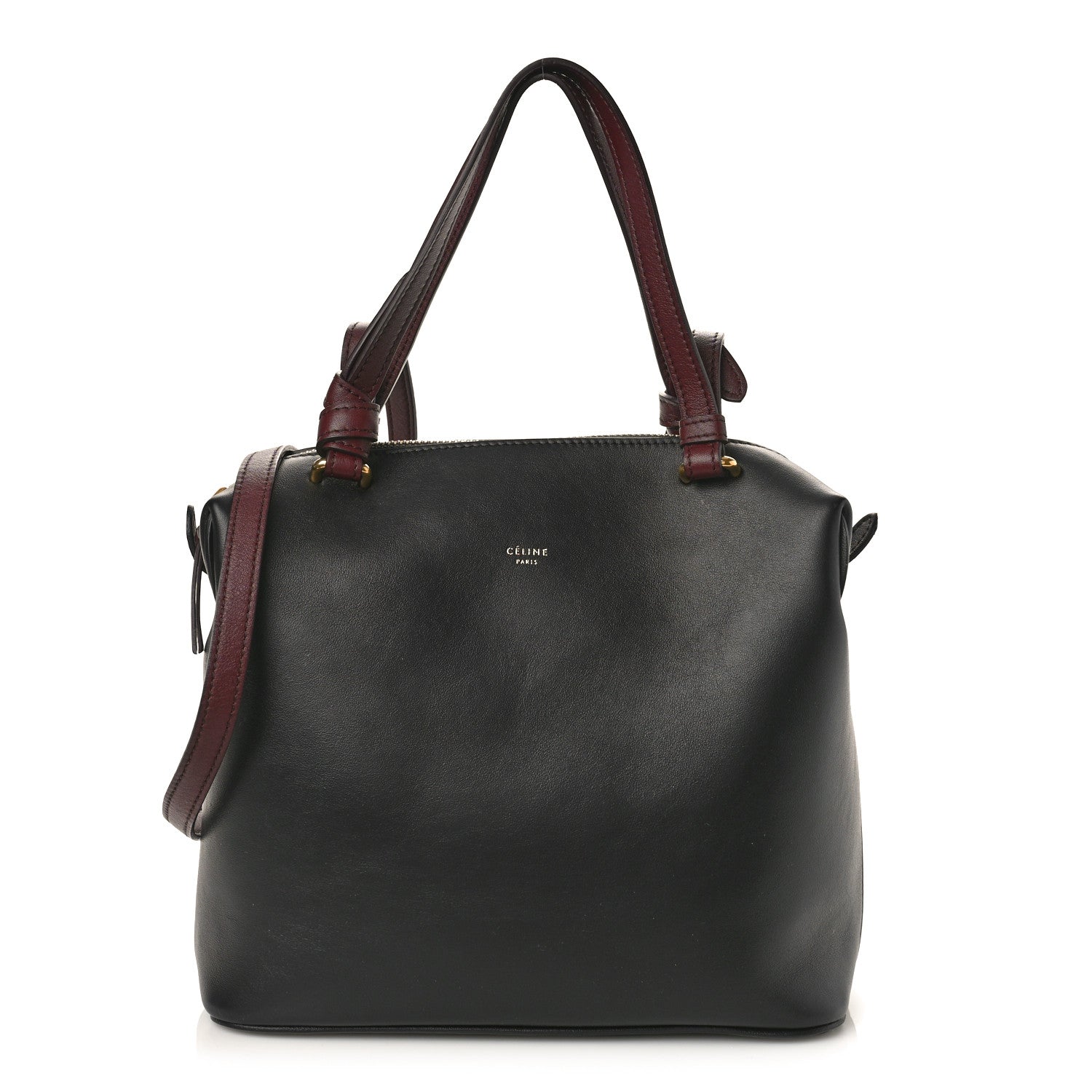Celine Lambskin Small Soft Cube Satchel Black Burgundy 1 of 8
