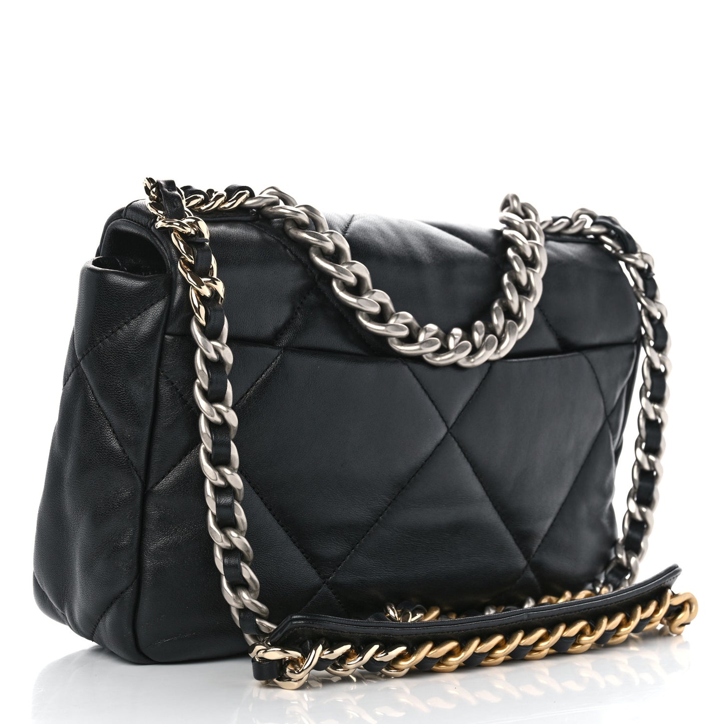 Shiny Goatskin Quilted Medium Chanel 19 Flap Black