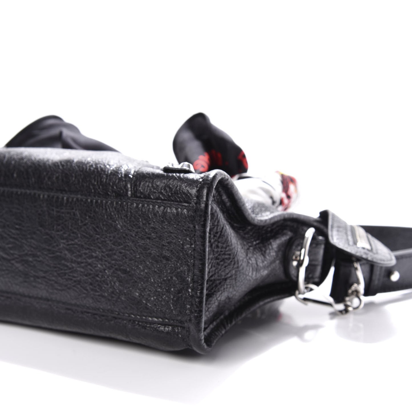 Agneau Classic Silver Hardware Mini S City Scarf Black