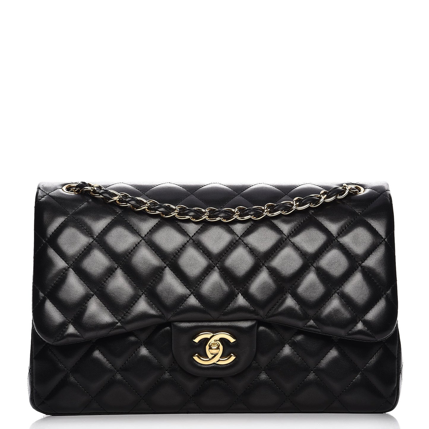 Lambskin Quilted Jumbo Double Flap Black
