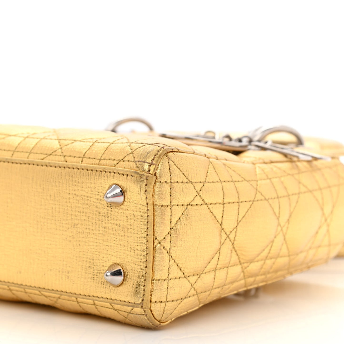 Metallic Grained Calfskin Cannage Small Lucky Badges My Lady Dior Gold