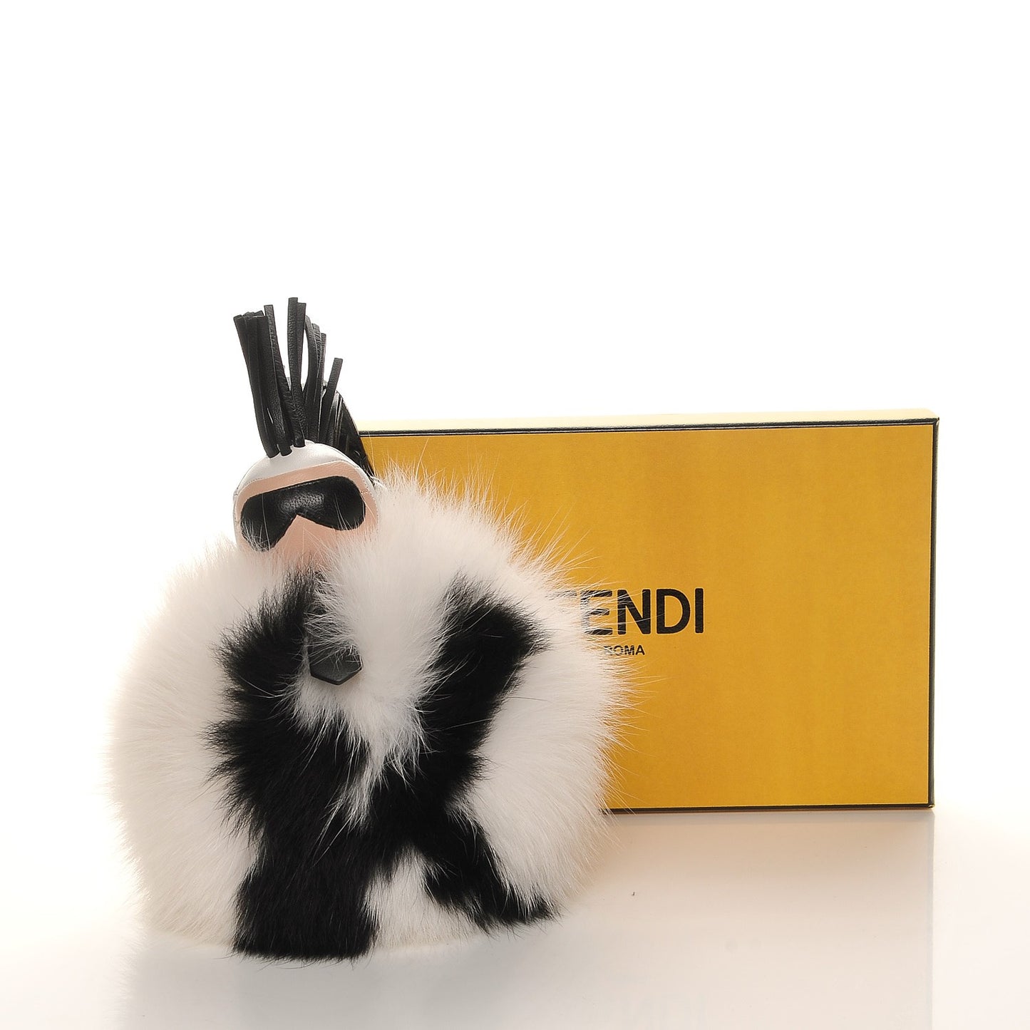 Lambskin Fox Fur Super Karlito Pom Pom Bag Charm Black White