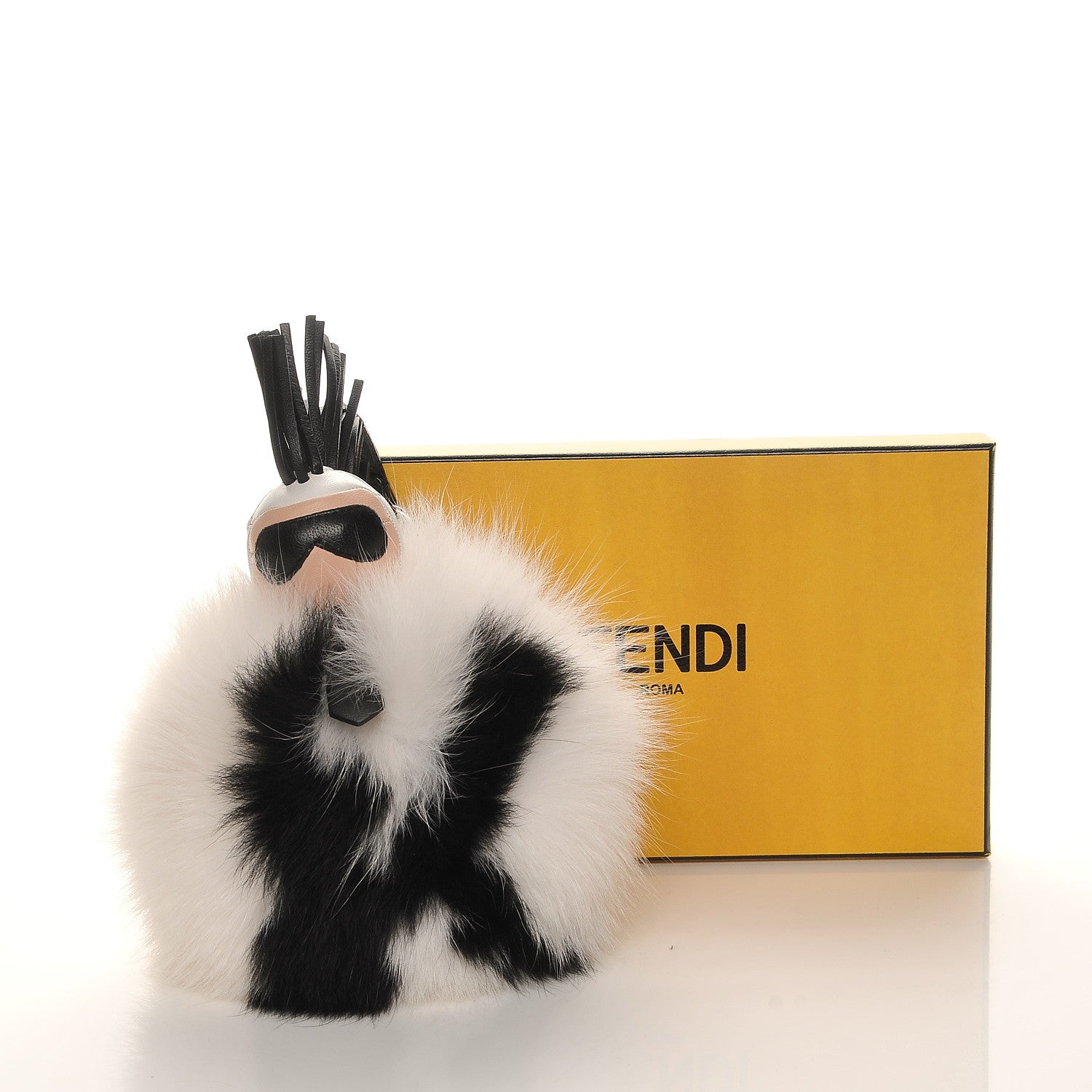 Fendi Lambskin Fox Fur Super Karlito Pom Pom Bag Charm Black White 4 of 4