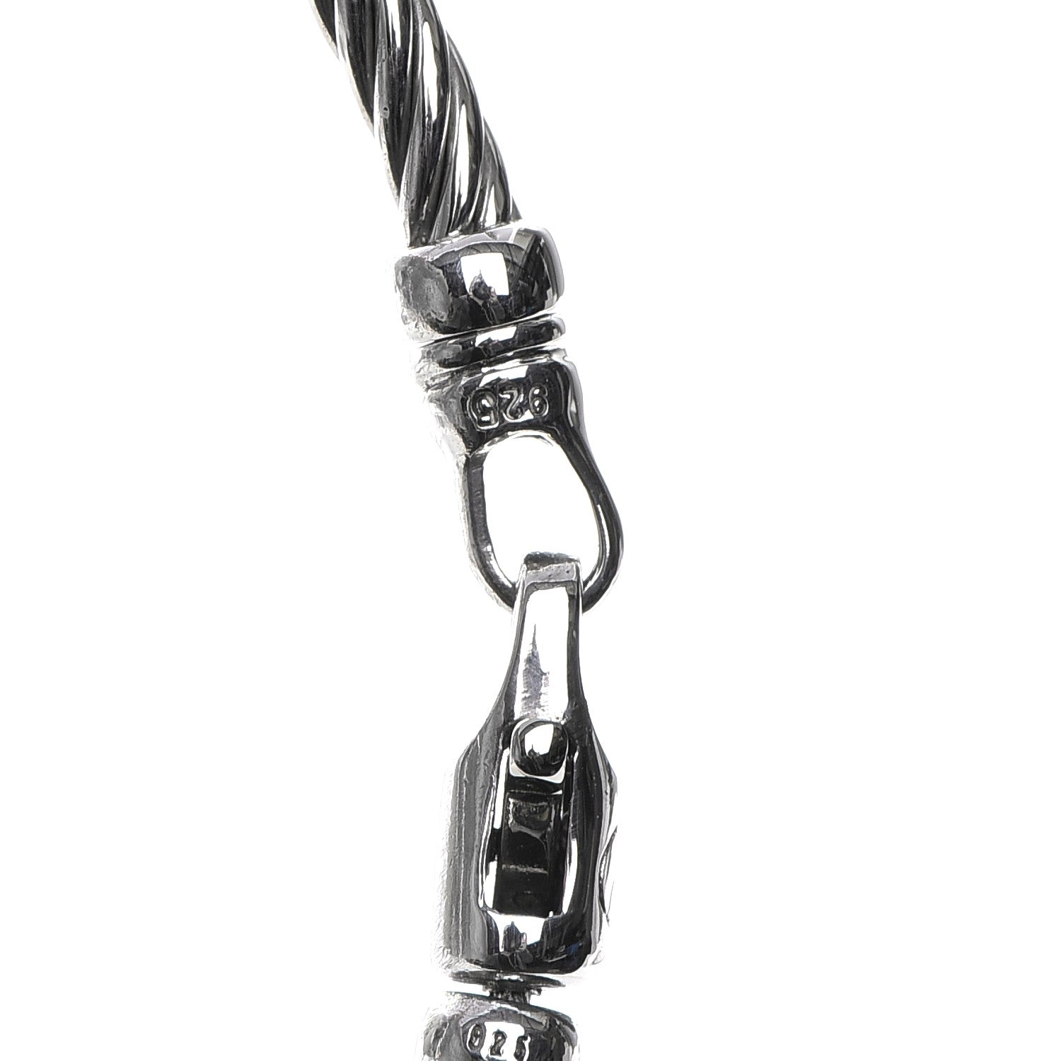 David Yurman Sterling Silver 18K Yellow Gold Diamond 3mm Cable Classics Two Station Bracelet 7 of 8