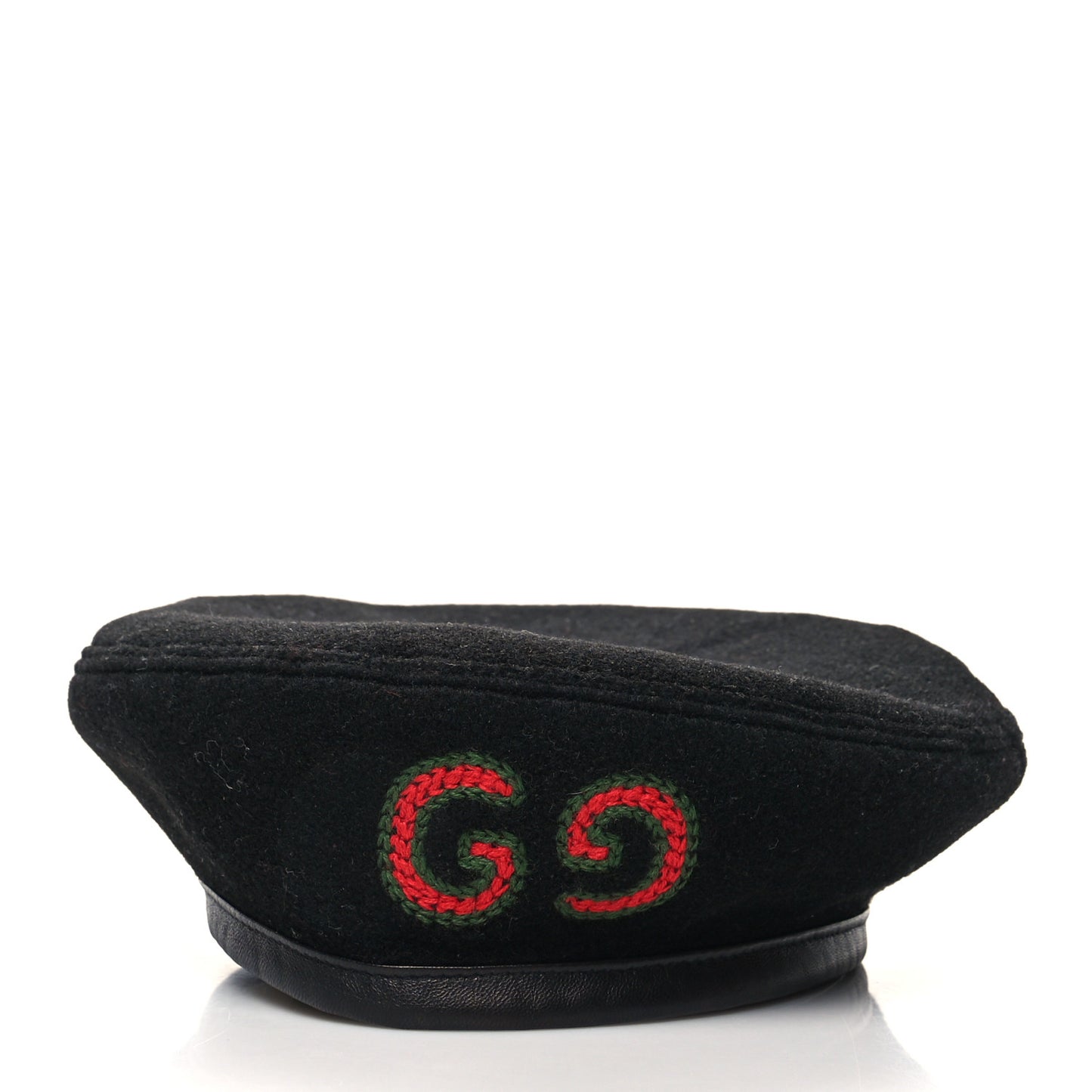 Felt Embroidered GG Patch Beret Hat M Black