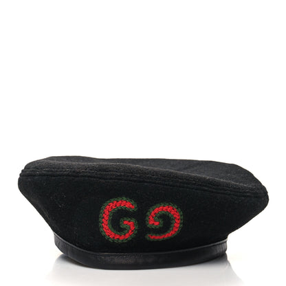 Gucci Felt Embroidered GG Patch Beret Hat M Black 2 of 8