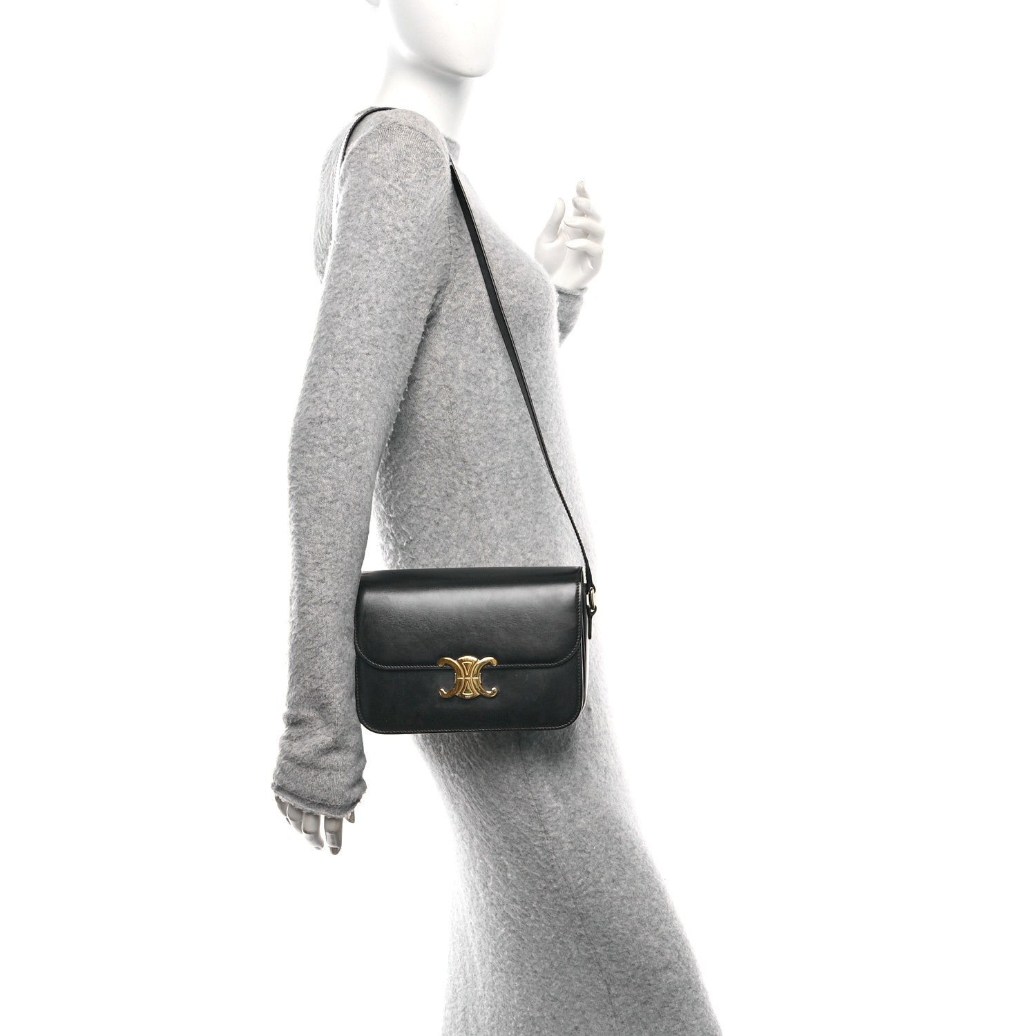 Celine Shiny Calfskin Medium Triomphe Black 2 of 10