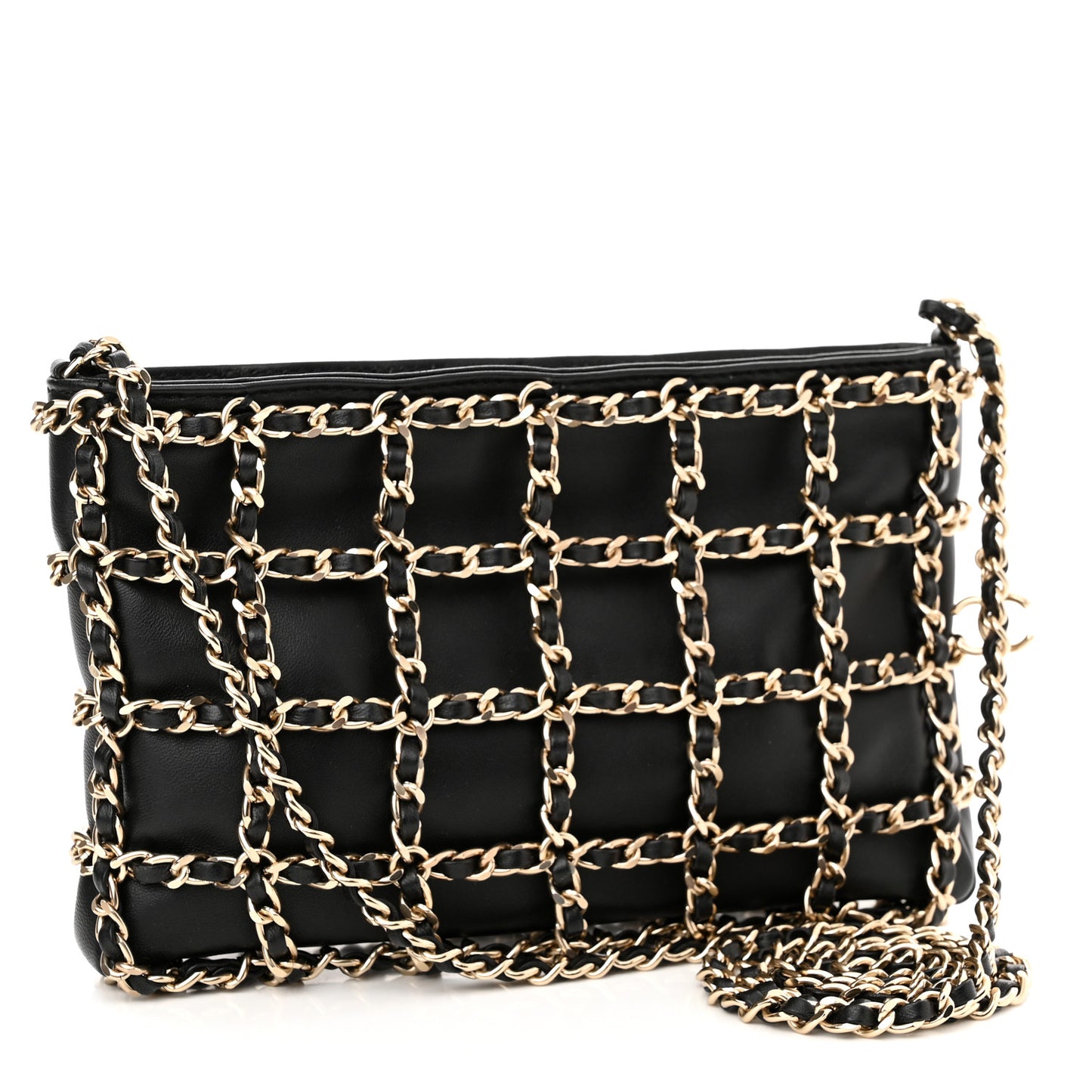 Lambskin Chain Frame Shoulder Bag Black