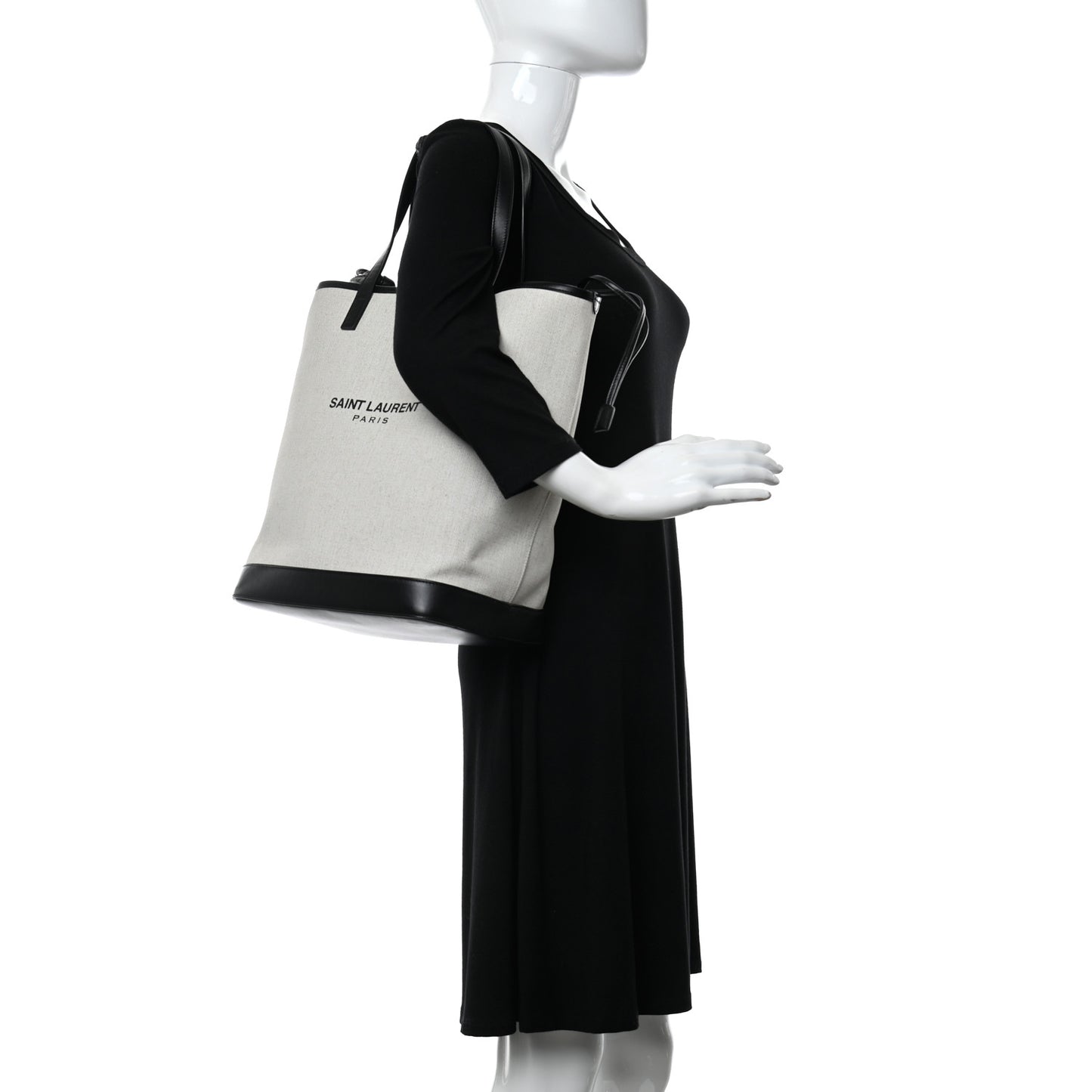 Canvas Calfskin Teddy Drawstring Shopping Tote White Black