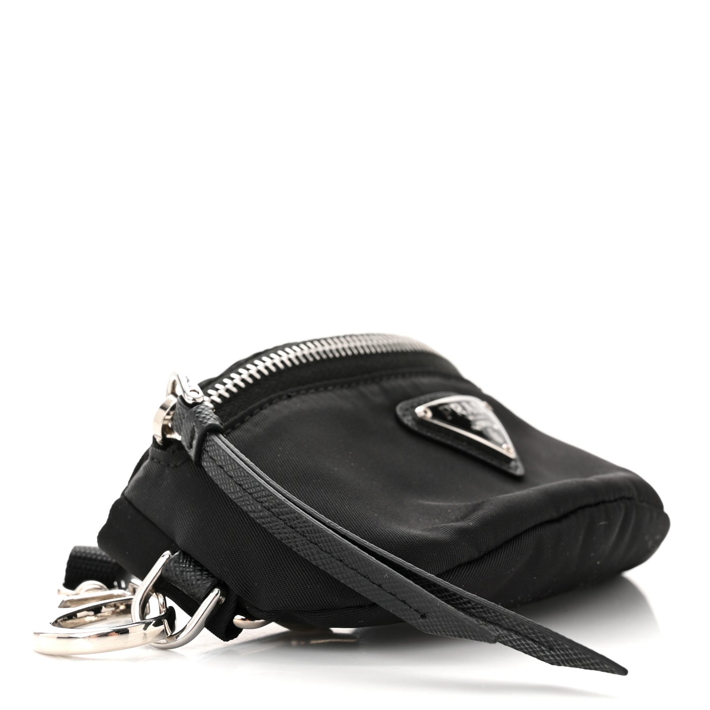 Tessuto Nylon Saffiano Metal Triangle Logo Mini Crossbody Pouch Black