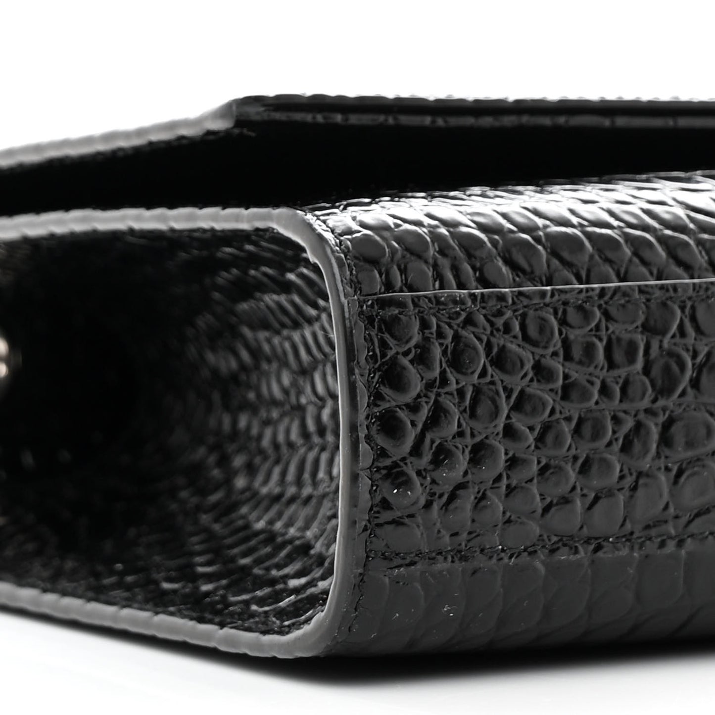 Calfskin Crocodile Embossed Medium Classic Monogram Kate Tassel Satchel Black