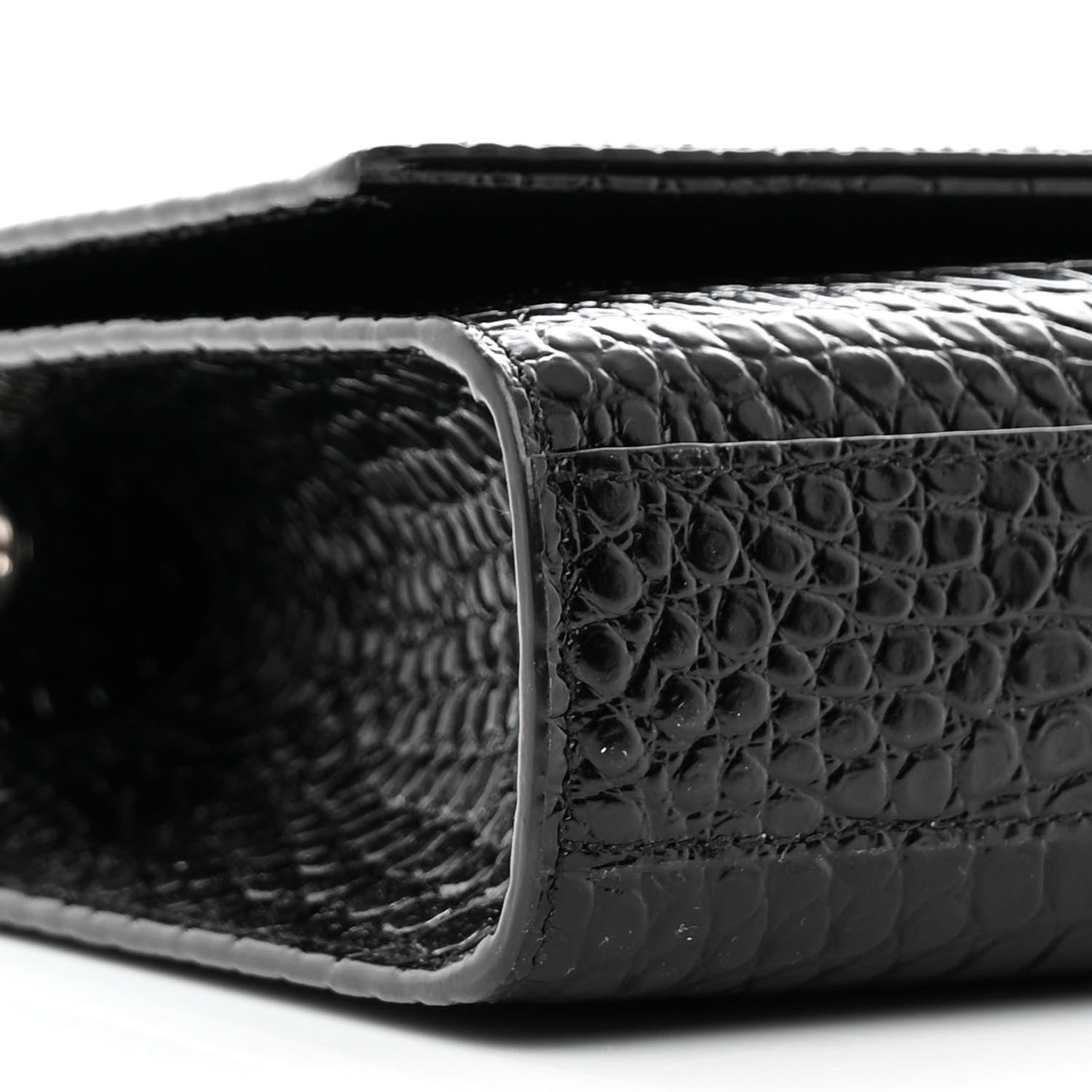Saint Laurent Calfskin Crocodile Embossed Medium Classic Monogram Kate Tassel Satchel Black 9 of 11