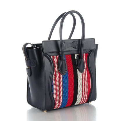 Celine Smooth Calfskin Striped Canvas Micro Luggage Navy Blue 3 of 8
