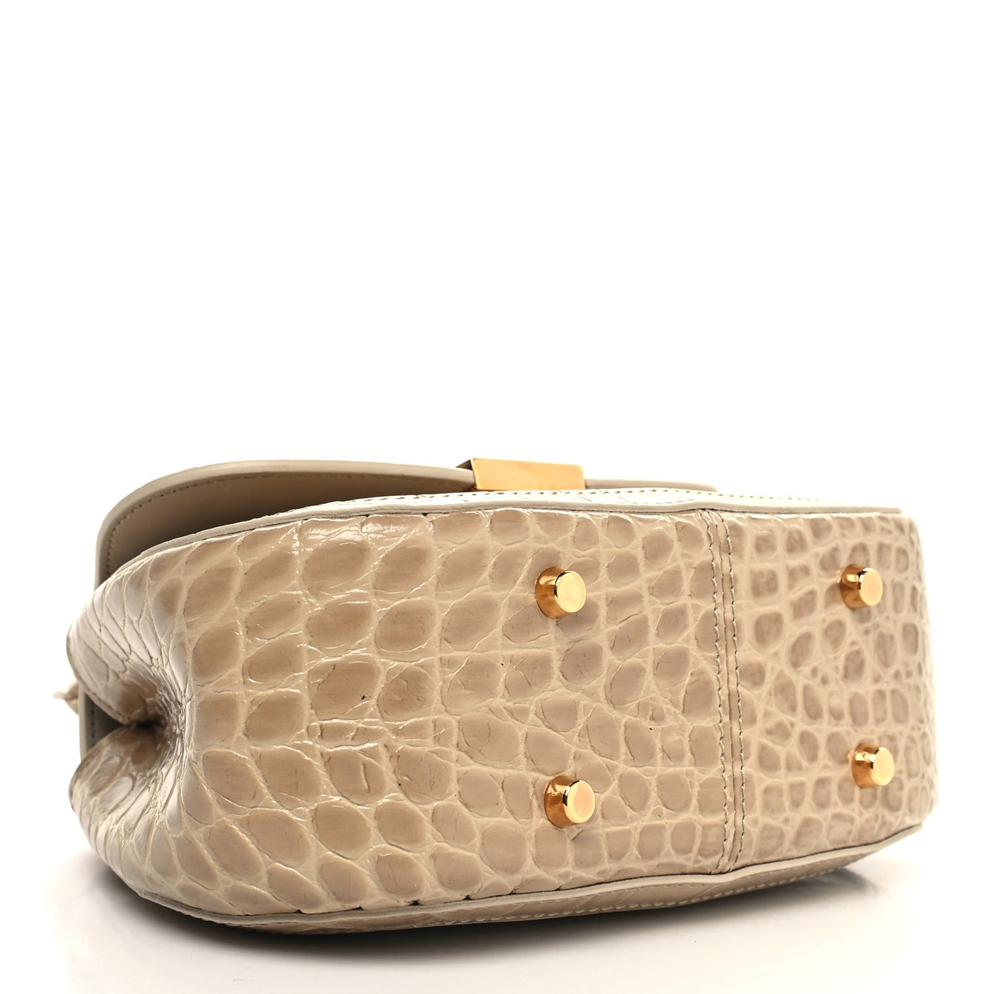 Calfskin Crocodile Embossed Greca Goddess Mini Top Handle Bag Grey