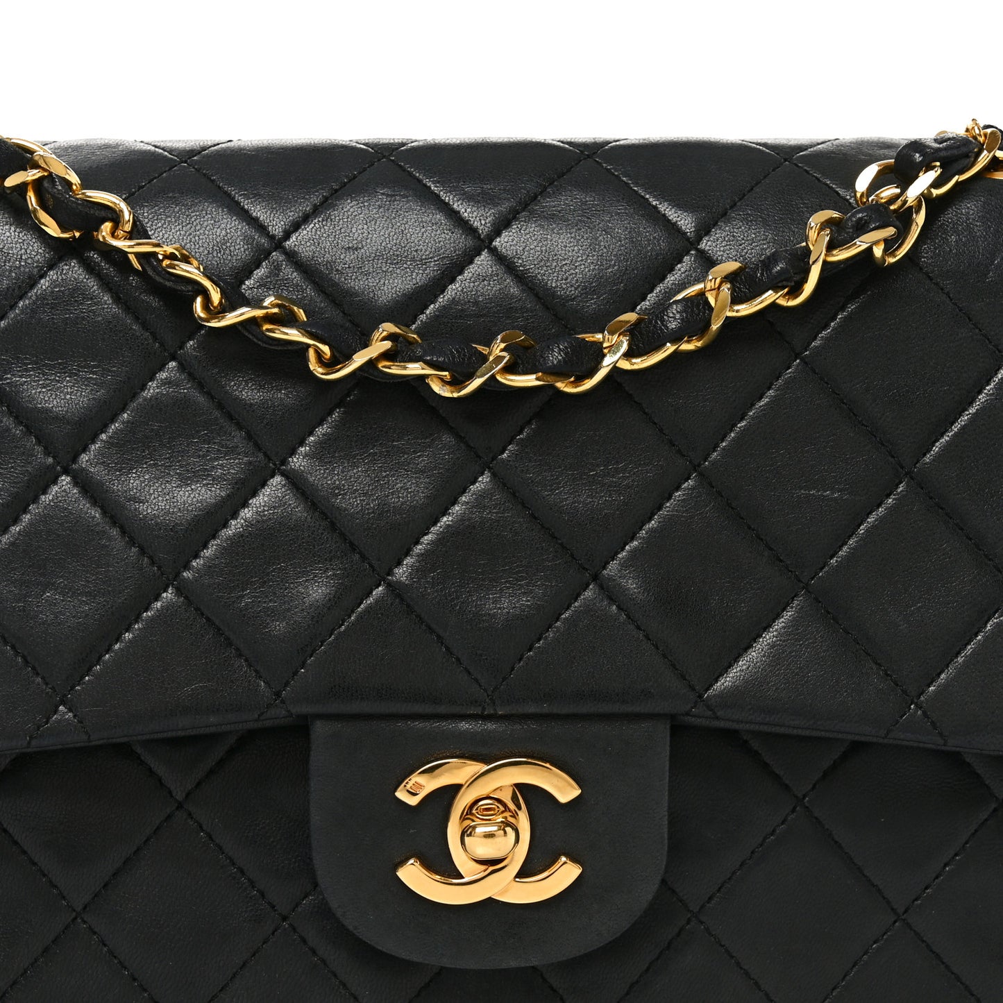Lambskin Quilted Medium Double Flap Black