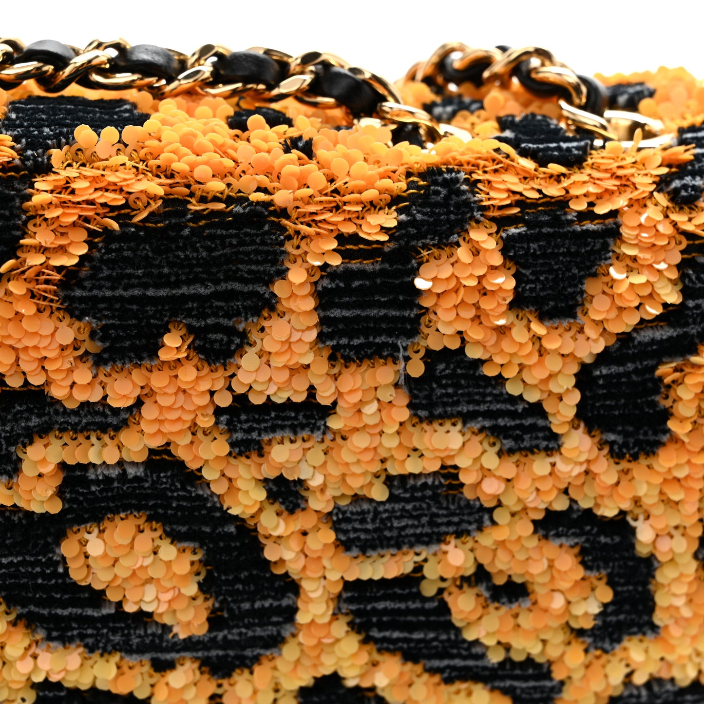 Sequin Mixed Fibers Leopard Print Mini Rectangular Flap Black Orange