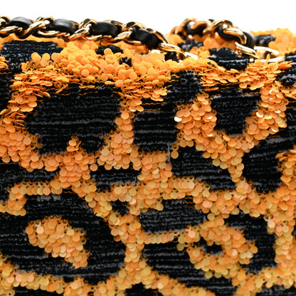 Chanel Sequin Mixed Fibers Leopard Print Mini Rectangular Flap Black Orange 11 of 12