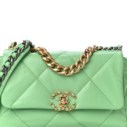 Chanel Goatskin Quilted Medium Chanel 19 Flap Light Green 8 of 16