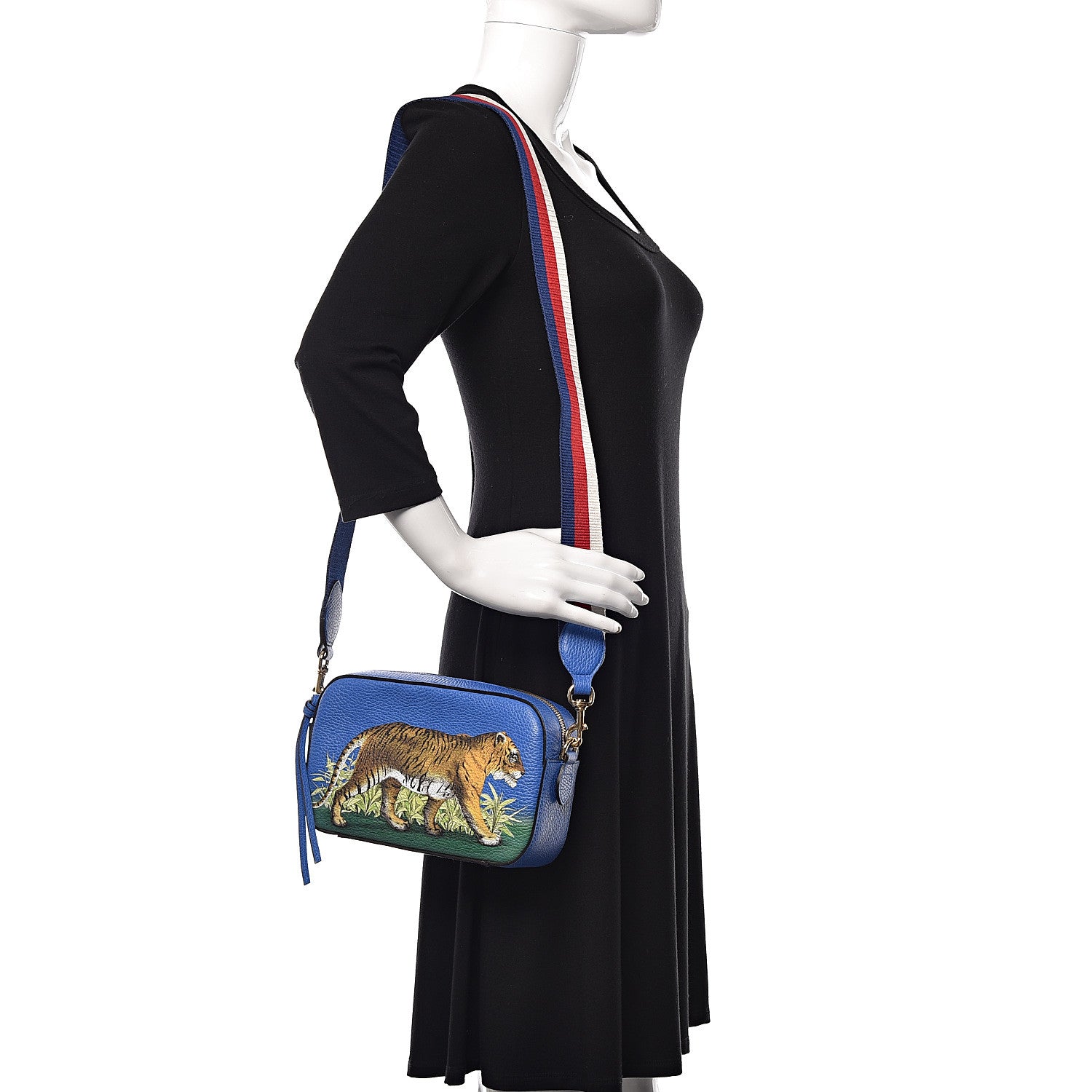 Gucci Calfskin Sylvie Tiger Print Camera Bag Multicolor Dark Sky 2 of 9