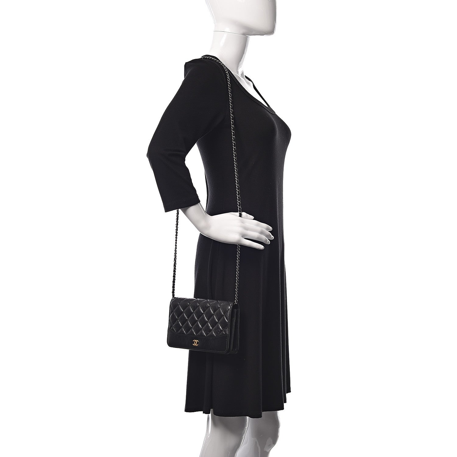 Chanel Aged Calfskin Quilted Gabrielle Wallet On Chain WOC Black 2 of 15