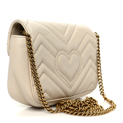 Gucci Calfskin Matelasse Super Mini GG Marmont Shoulder Bag White 3 of 10