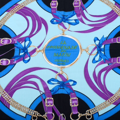 Hermes Cashmere Silk La Promenade Du Matin Shawl 140 Capucine Iris Black 2 of 5