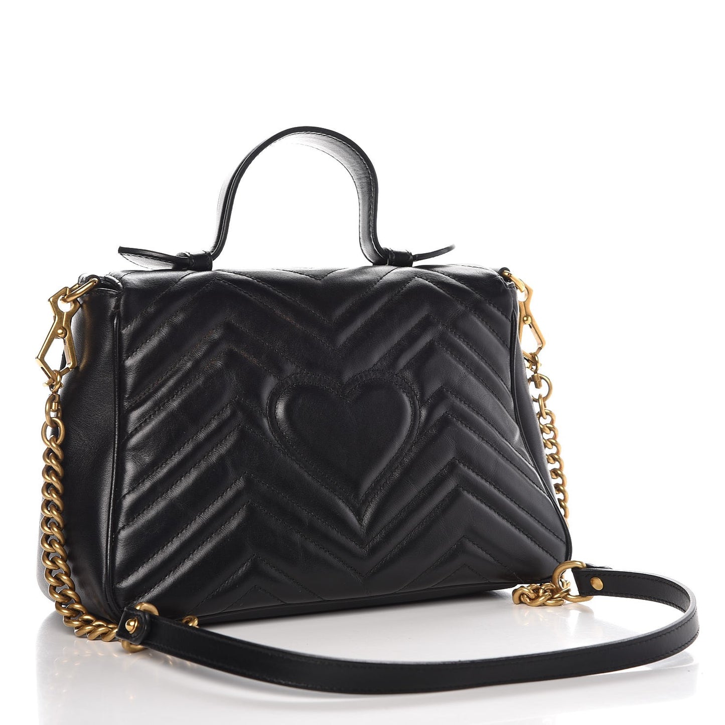Calfskin Matelasse Small GG Marmont Top Handle Shoulder Bag Black