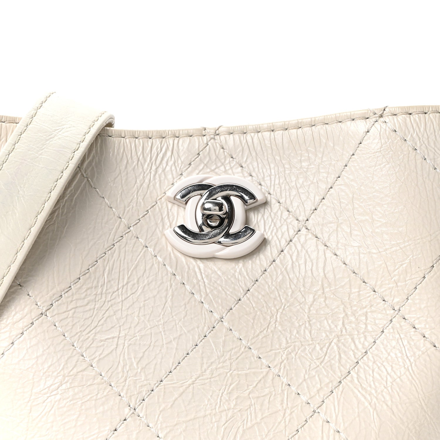 Chanel Crumpled Calfskin Bucket Bag White 8 of 10